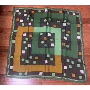 Vintage Geometric Pattern Polyester Scarf Green & Brown